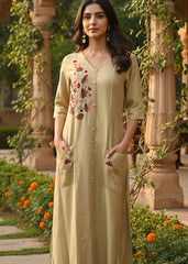 Raw Silk Line 1 piece Dress Gold