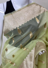 Banarasi Kora Organza - Limerick Green