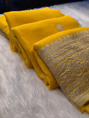 Pure Banarasi khaddi chiffon - yellow