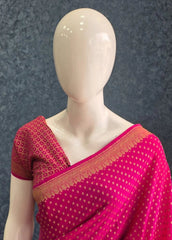Self Pink Pure Banarasi Crepe Silk Saree