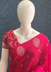 Brocade Blouse Pink Tussar Silk Saree