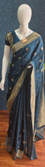 Self Teal Blue Mushru Silk saree