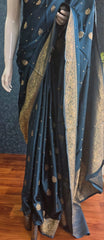 Self Teal Blue Mushru Silk saree