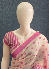 Jamdani Cotton- White and Pink