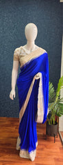 Jute Tussar  - Royal Blue/ off White