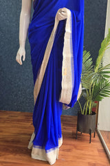 Jute Tussar  - Royal Blue/ off White