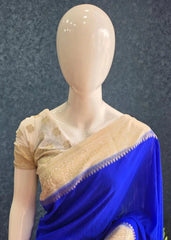 Jute Tussar  - Royal Blue/ off White