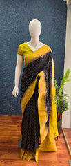 Banarasi Crepe Butta- Black with yellow
