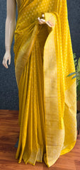 Butta Yellow Semi Crepe Silk Saree
