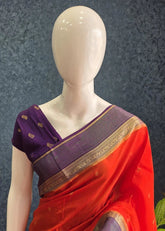 Munga Silk Contrast Butta - Orange Purple