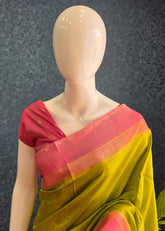 Munga Silk Contrast Butta - Green pink