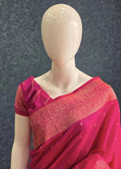 Raw Silk Meenakari- Pink