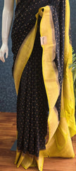 Banarasi Crepe Butta- Black with yellow