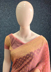 Pure  Banarasi Khaddi Gorgette- Pastel Pink