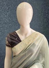 Contrast Ice Blue Linen Saree