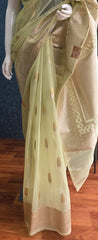 Organza Light Parrot Green Banarasi Tissue Saree