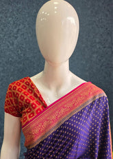 Pure Banarasi Crepe 3D-Purple Orange Pink