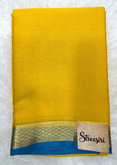 Pure Mysore Silk Crepe - Yellow Blue