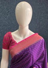 Pure Banarasi Crepe- Purple and Pink