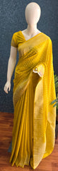 Butta Yellow Semi Crepe Silk Saree