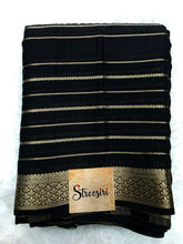 Semi Mysore crepe - Black With Gold Zari
