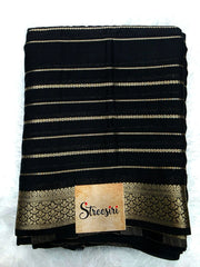 Semi Mysore crepe - Black With Gold Zari