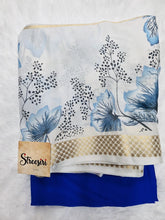 Premium Crepe Floral Print Blue and White