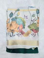 Premium Crepe Floral Print - Green White