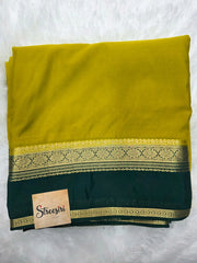 Mysore crepe bentex border- mehandi green & bottle green border