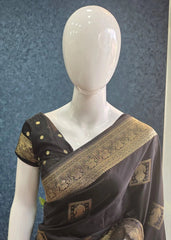 Mushru Black Banarasi Silk Saree