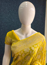 Pure Banarasi Khaddi  gorgette - Yellow