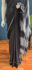 Bengal Checks Grey Black Cotton Saree