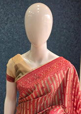 Premium Banarasi Tissue - Red stripes