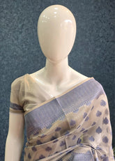 Banarasi Tissue Silver With Blue Butta