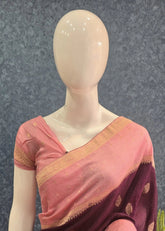 Tussar Crepe Crush Dark Purple Baby Pink