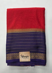 Contrast Red Purple Semi Crepe Silk Saree