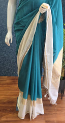 Chex Blue white Viscose Saree