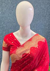 Scallop Border Red Gorgette Saree