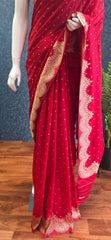Scallop Border Red Gorgette Saree