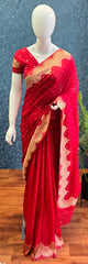 Scallop Border Red Gorgette Saree