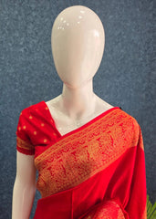 Big Border Red Mushru Silk Saree