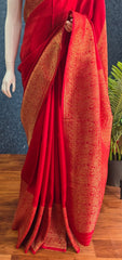 Big Border Red Mushru Silk Saree