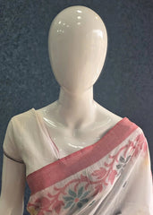 Bengal White Pink Cotton Saree