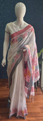 Bengal White Pink Cotton Saree
