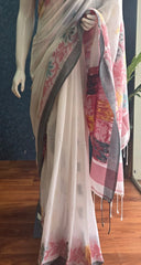 Bengal White Pink Cotton Saree
