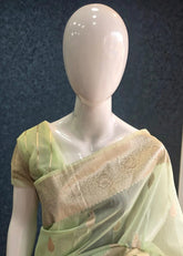 Banarasi Kora Organza Light Pista Green