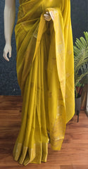 Soft Yellow Pink Semi Silk Saree