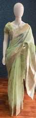 Banarasi Kora Organza Light Pista Green