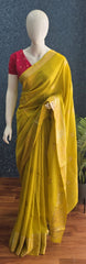 Soft Yellow Pink Semi Silk Saree