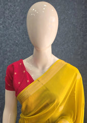Soft Yellow Pink Semi Silk Saree